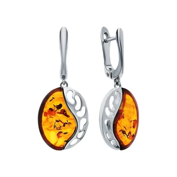 

Silver earrings with amber sunlight sample 925