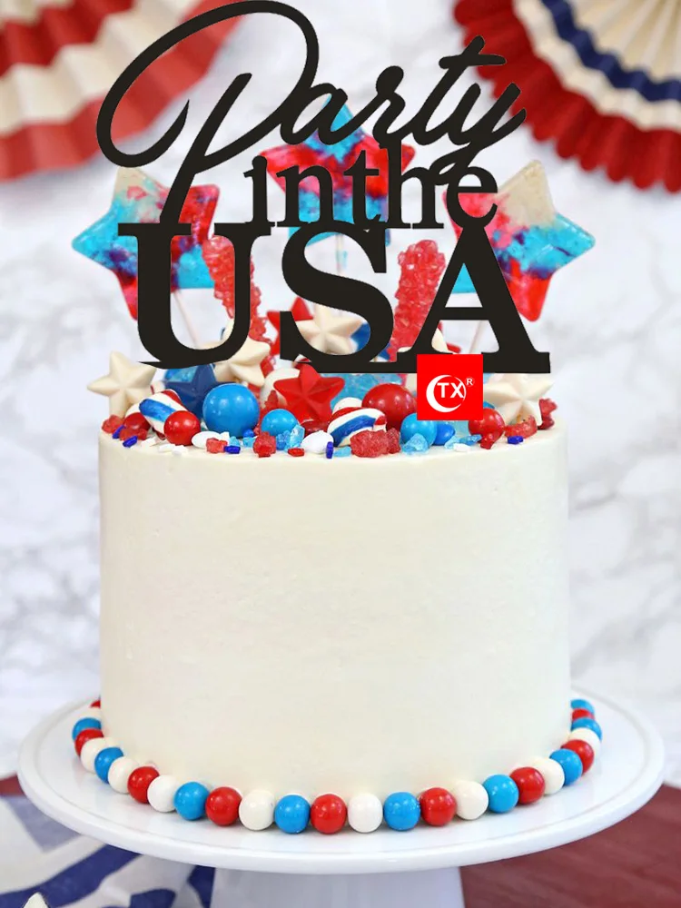 TXPartyInUSACakeTopperUSA4thofJulyAmericaBirthdayParty