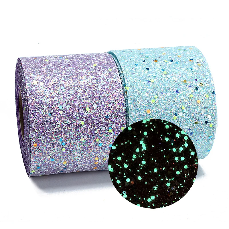 

(5yards/lot)FLRARIBBON 75mm liston sparkle night glow glitter synthetic leather ribbon