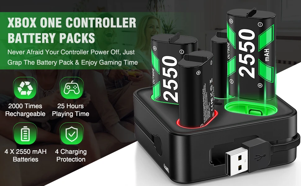 Аккумуляторная батарея для Xbox One, 4 х255, 0 мАч + USB/Type-C ...