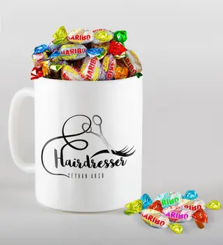 

Personalized Hair Stylist Mug and Haribo Candy Gift Seti-3