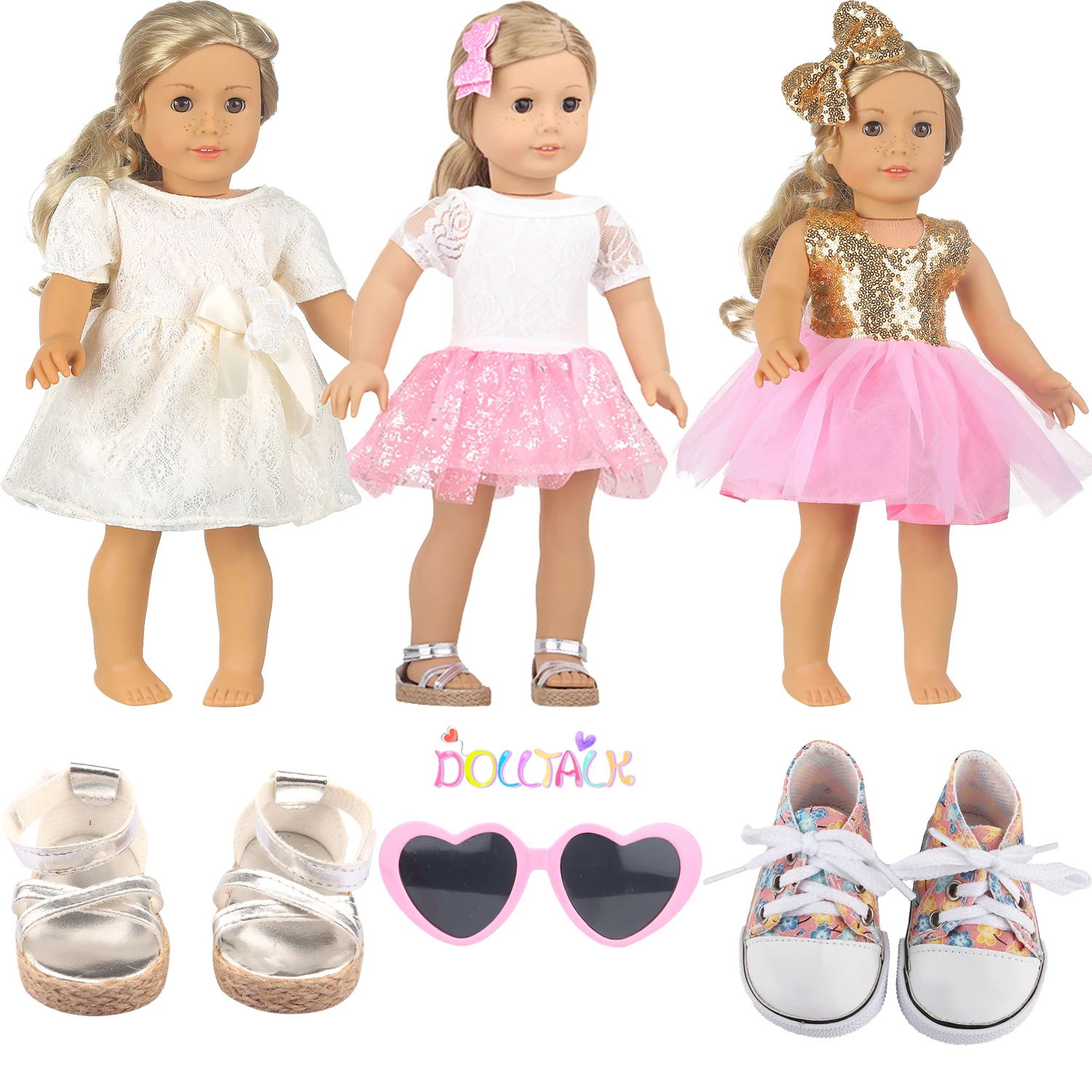 Baby Girl Doll Clothes White Rose Dress Fits 43cm&18inch Dolls with Shoes Free 