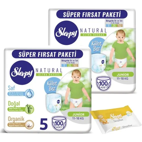 Sleepy Panties Cloth 5 Size Junıor 200 + Wet Wipe 11-18 Kg