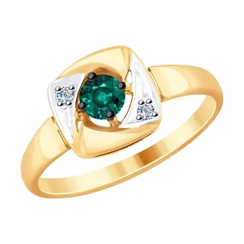 

Sokolov ring in gold with diamonds and Emerald, fashion jewelry, 585, women's male