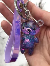Llavero líquido de oso brillante con arena movediza, llavero acrílico con llavero, mochila con colgantes para parejas, mujeres, hombres, novios, regalo