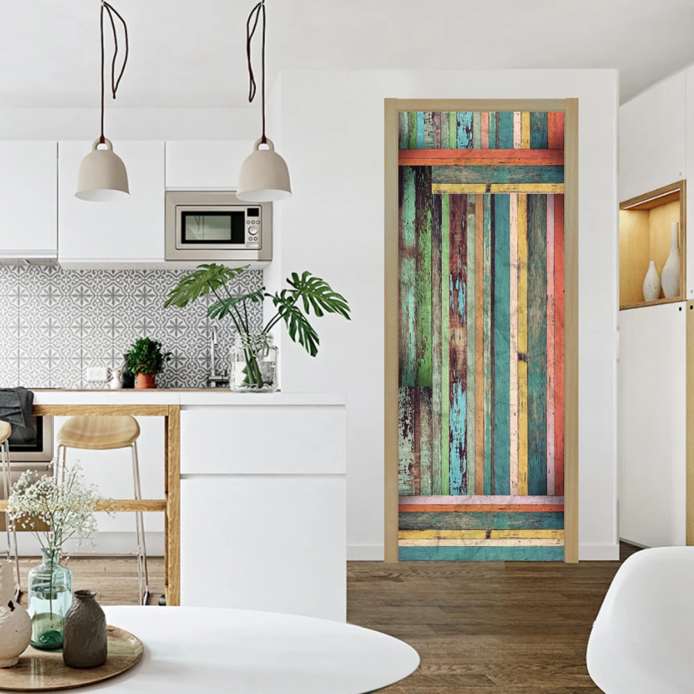 Adesivo per porte per appartamenti in vetro di legno adesivo per porte  interne adesivo in vinile per mobili Vintage Papel De Parede 3D per  soggiorno - AliExpress