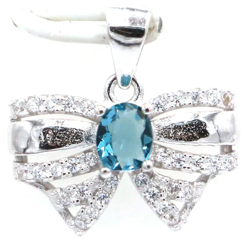 

16x16 мм Jazaz 1,7 г милый лук Лондон синий топаз розовый кунцит Белый CZ повседневная одежда 925 твердый Стерлинговое серебро подвеска