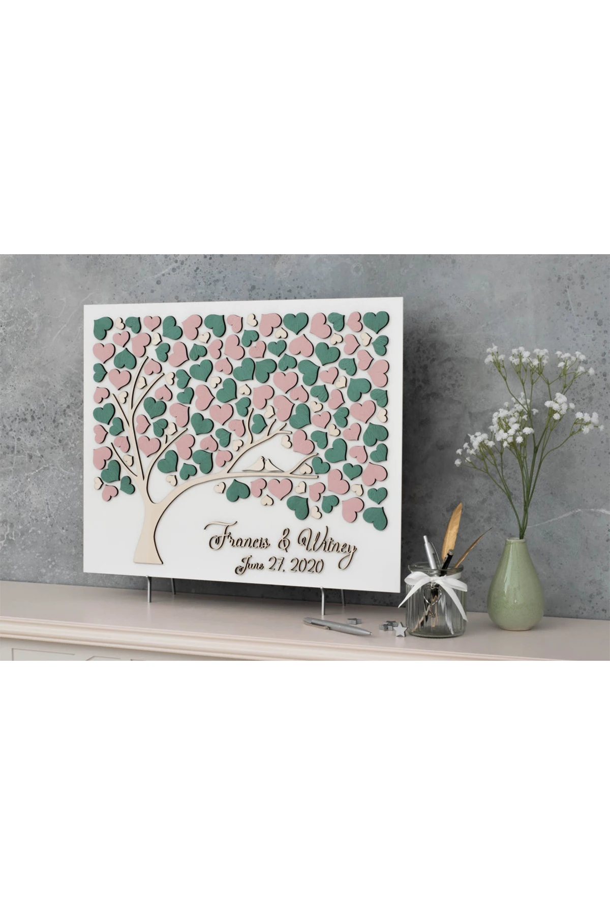 Wedding Guest Visitor Signature Book Wooden Personalized Alternatives to Names Date Mr and Mrs Mariage 3D Love Valentine's Rusti | Дом и