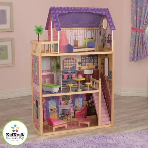 Домик из дерева для кукол 30 см, с мебелью 10 предметов, "Кайла"(Kayla dollhouse), домик для кукол, домик для барби