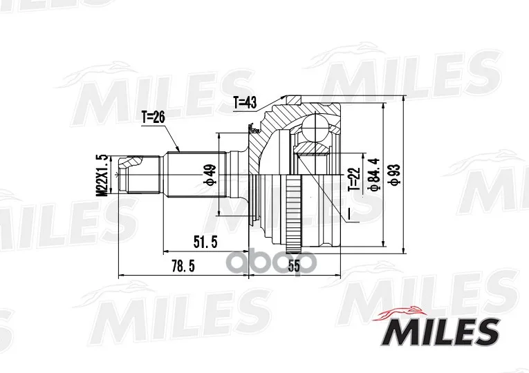 Шрус Rover 25/200 1.1-1.8 95-05 Нар. Abs Miles Ga20406 Miles арт. GA20406