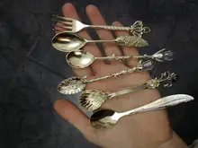 Fork Teaspoon Kitchen-Tool Fruit-Prikkers Coffee Royal-Style Gold Mini Metal 6pcs Snacks