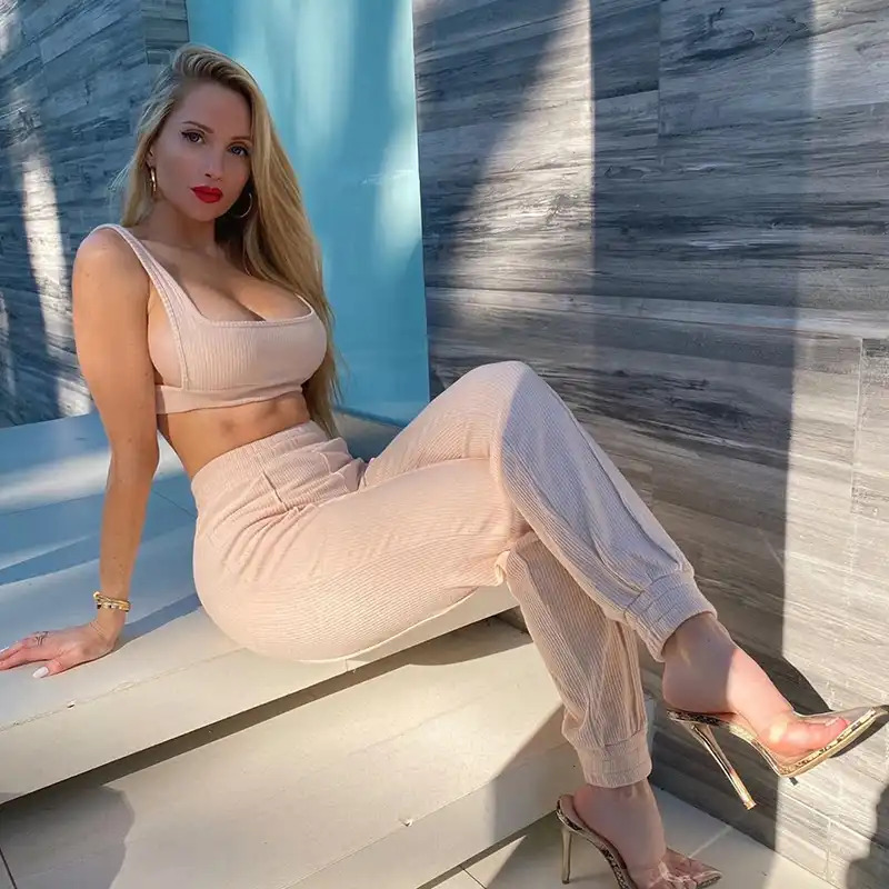 white ribbed two piece set