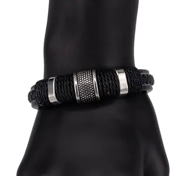 

Leather bracelet (genuine leather, magnetic lock, black) 54909
