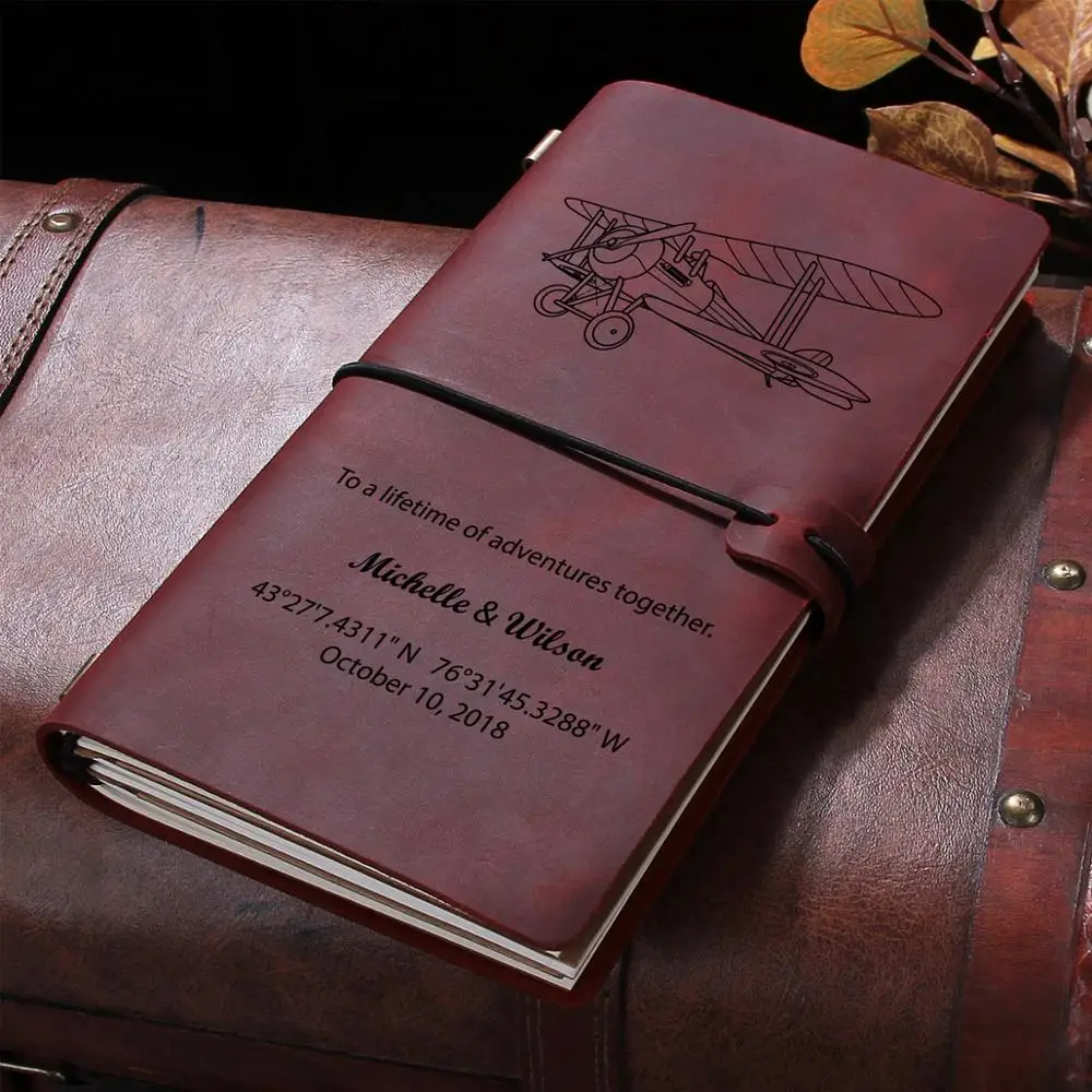 Caderno de Couro Caderno Diário Personalizado Caderno para Viagem Presente de Aniversário e Natal - Imagem 4