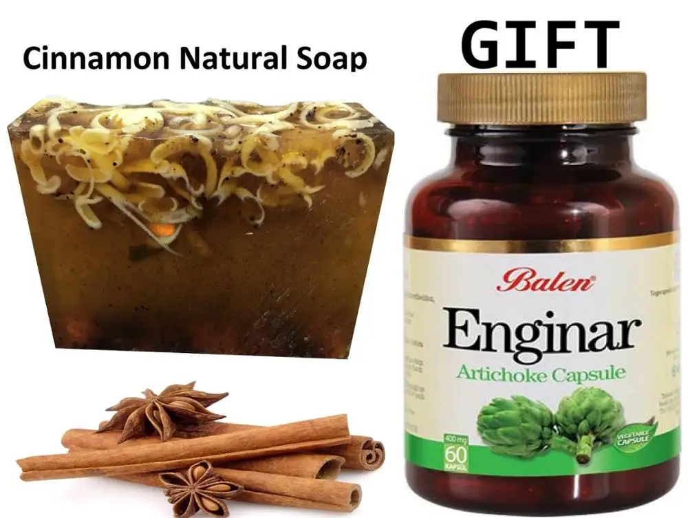 

Anti Acne Cinnamon Natural Handmade Soaps 100 gr+Gift Food Supplement Artichoke Vegan Vitamin Extract 60 Capsules