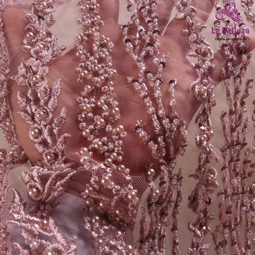 La Belleza 1 ярд бежевый и другие 6 цветов супер тяжелый ручной работы бисером свадебный кружевной ткани Vedio для бежевого цвета