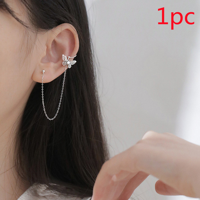 Silver Color Butterfly Ear Clip Fake Piercing Earring For Women Girl Shiny Zircon Ear Cuff Clip Fashion Party Jewelry Gift