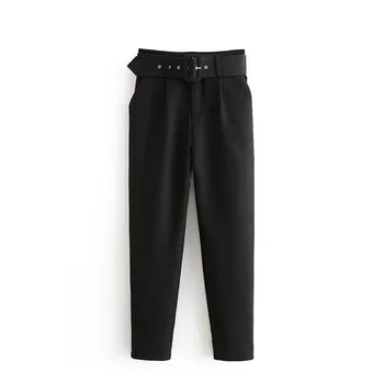 

2020 British style simple belt plain trousers women's trousers