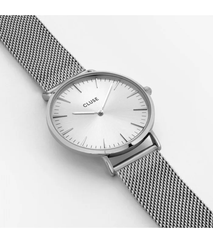 Часы CLUSE LA BOHEME с сеткой, полностью серебряные CL18114
