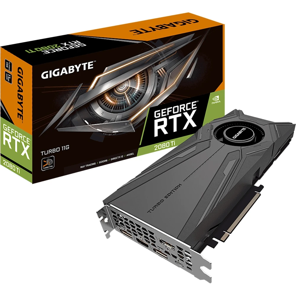 Видеокарта Gigabyte Turbo nVidia GeForce RTX 2080 Ti 1545MHz 11264MB 14000MHz 352 bit RTL [GV-N208TTURBO-11GC] | Компьютеры и
