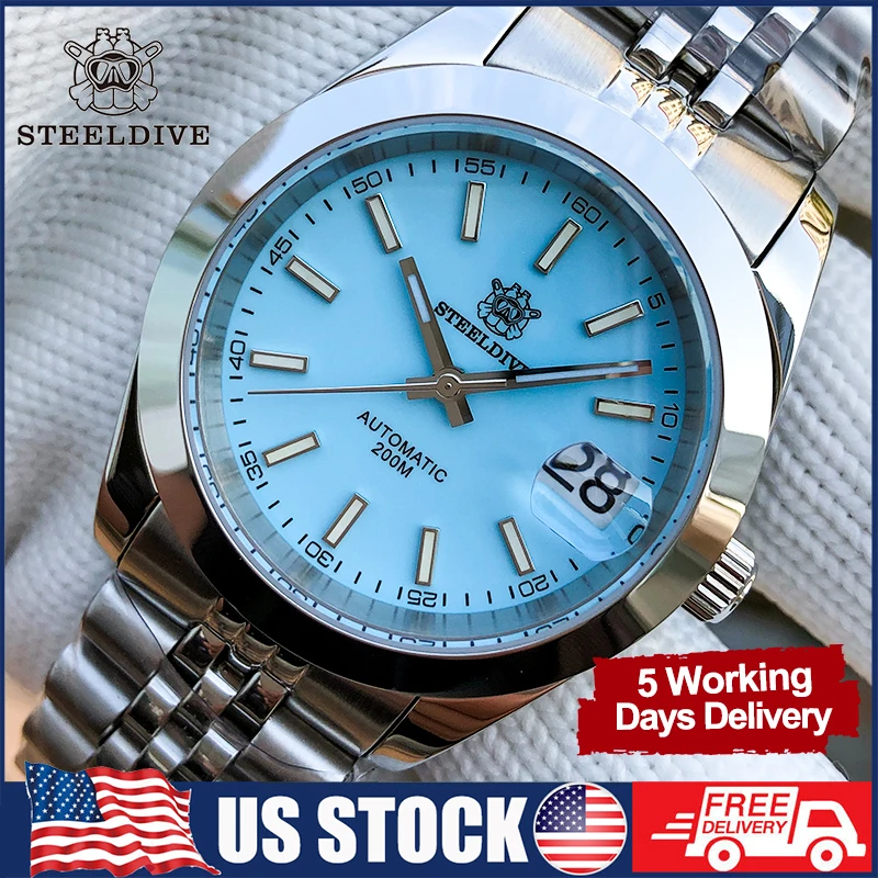 Мужские механические наручные часы Steeldive SD1934 39 мм коралловый синий циферблат 20