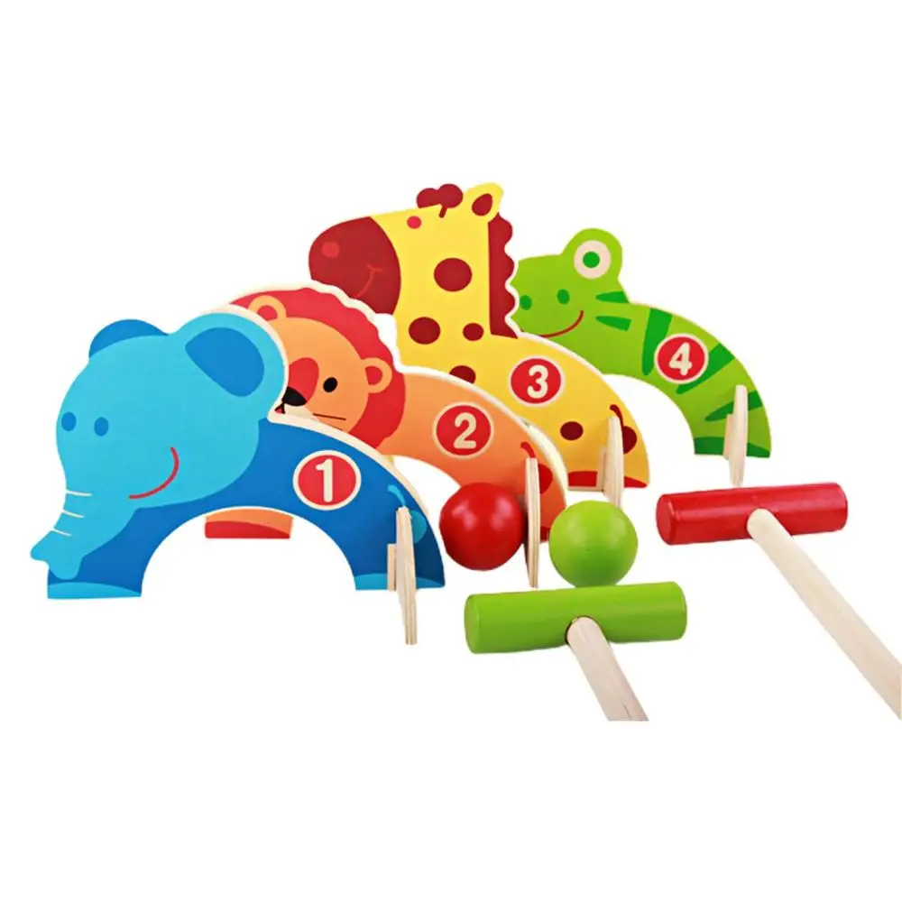 1Set Funny Outdoor Cartoon Animal Croquet Children Wooden Toys Family Parent-child Desktop Golf Game Educational 2020 hot | Дом и сад
