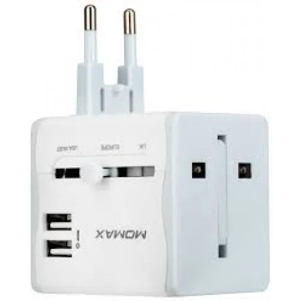 Универсальное зарядное устройство для путешествий Momax 1-World travel AC adaptor 2USB UA4(Белый