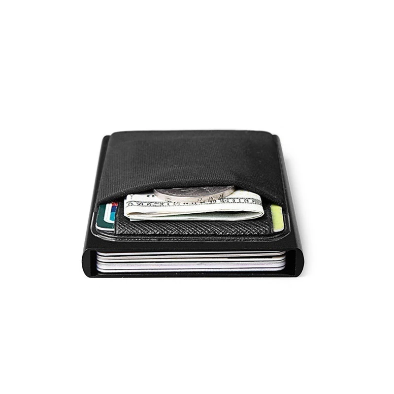 Cartera de aluminio con bolsa trasera elástica para tarjetas de crédito, Mini billetera RFID, funda para tarjetas bancarias Pop up automática|Tarjeteros| - AliExpress