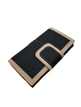 

Wallet for women in leather, two separate departments wallet, wallet and card holder, 16x10 cm. (Black-Beige)