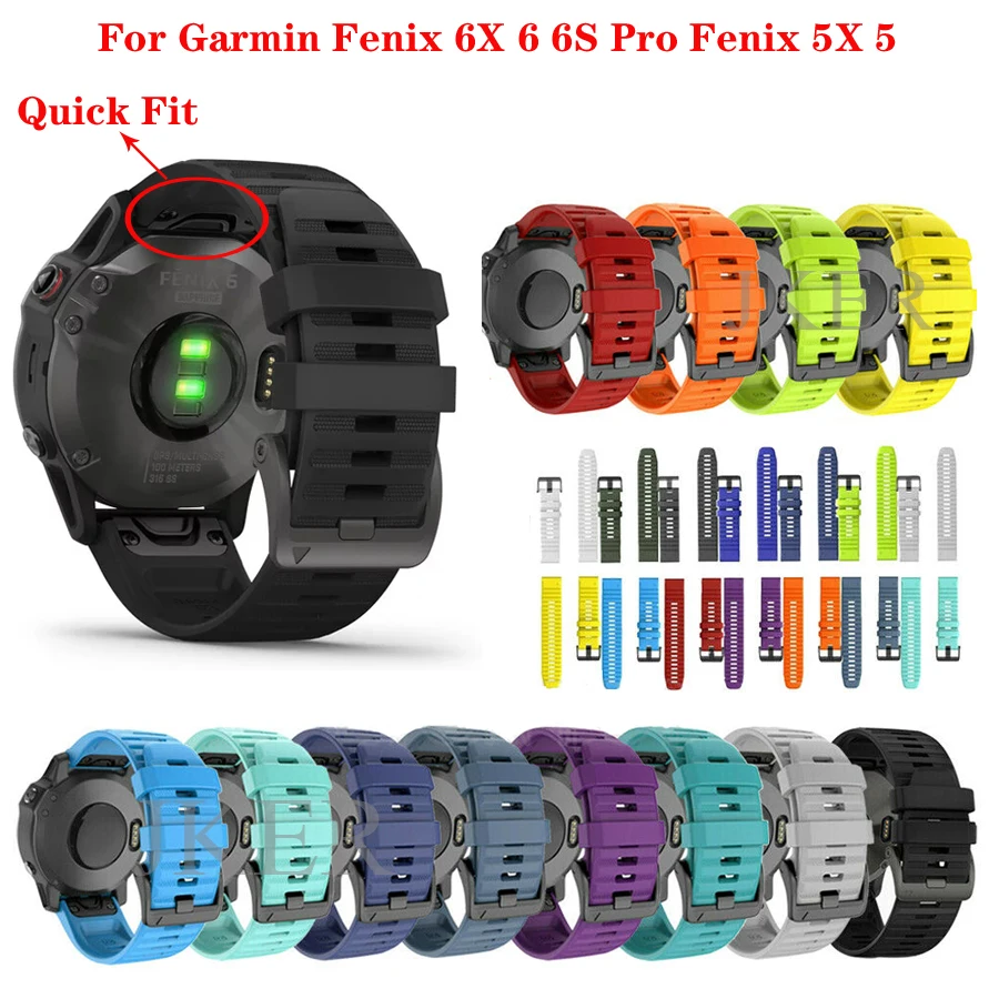26 22 мм быстросъемный ремешок для часов Garmin Fenix 6X 6 6S Pro Quick Fit Силиконовый ремешок для наручных часов Garmin Fenix 5 5X 5S
