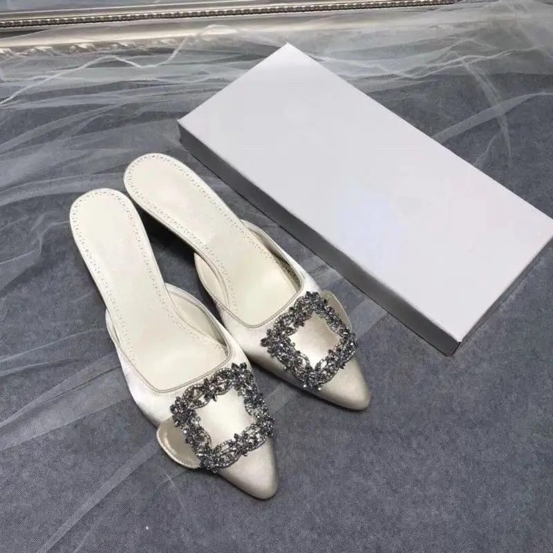 Spike Heels Slippers Women Mules Crystal Design Chaussures Femme Pointed Toe Summer Shoes Woman Slides Slip On Zapatos De Mujer