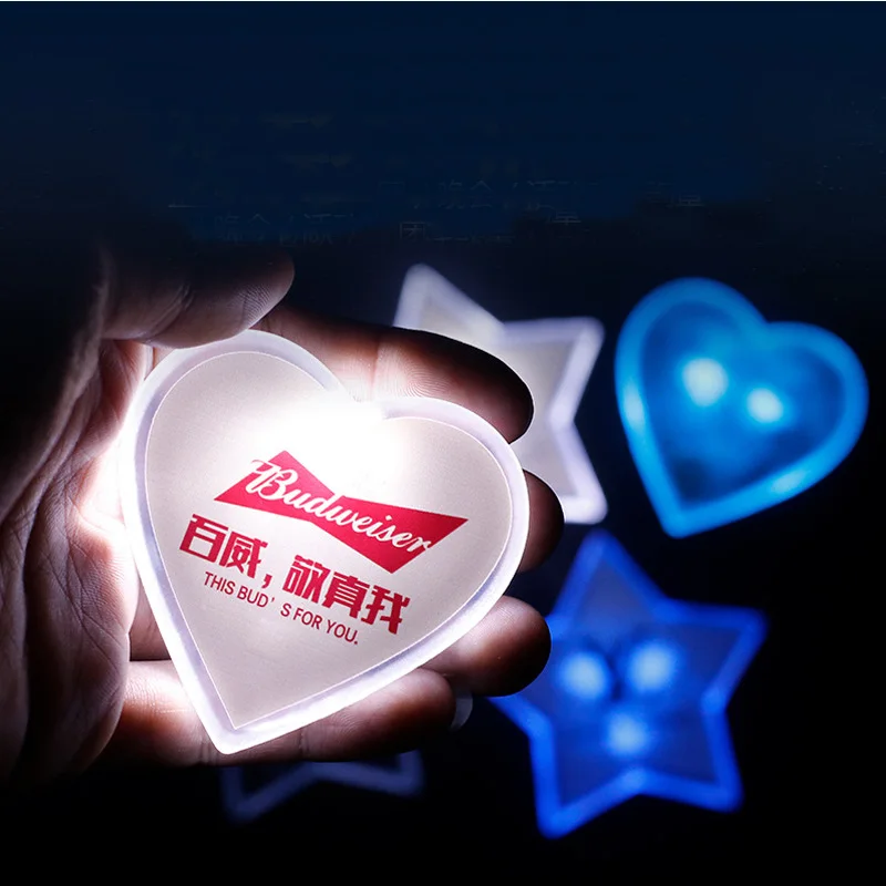 Custom LOGO DIY LED light Brooch yellow green red white blue color heart shape PIN for promotional gift |
