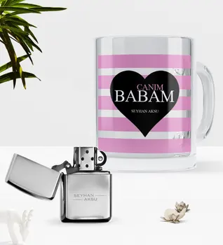 

Personalized Dear Dad Glass Mug Cup Gasoline Lighter Seti-1