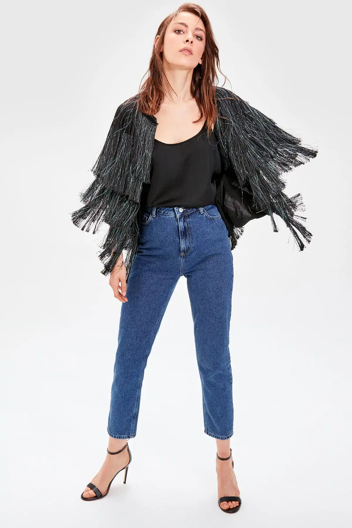 

Trendyol WOMEN-Black Tassels Sweater Cardigan TWOAW20GO0001