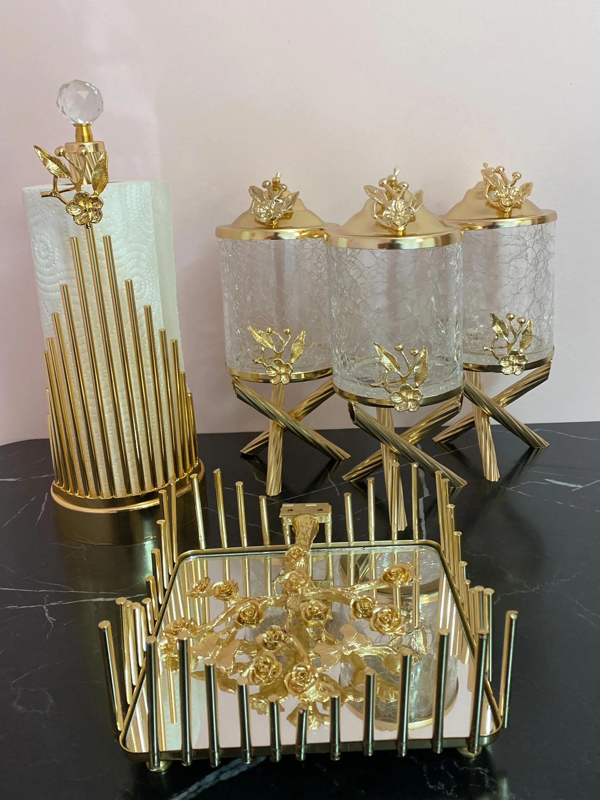 

Canister Sets Home Appliance Jars Paper Towel Holder Kitchen Accessories Coffee Sugar Tea Snack Spice Storage Luxury Stylish Gold Color Durable Original Design Handcrafted Mother Maximum Quality Stainless Japanese Rose