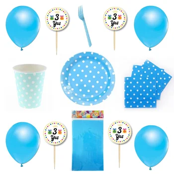 

3 years old Male Child Blue Party Supplies Kit 24 Personality