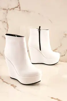 

Leather Women Boots Wedge Heel White Winter Women Shoes on Heels High Quality Ankle Boots 2020 Winter Fashion