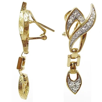 

Earrings long metal bicolor stones omega [2651]