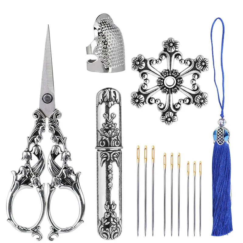 Sewing Scissors Tailor Scissors Sewing Supplies SHWAKK Embroidery Tailor Scissors Kits Vintage Scissors European Style Sewing Needlework Thread with Thimble