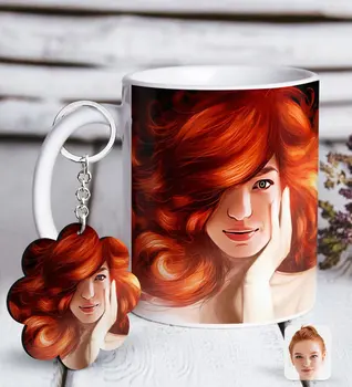 

Personalized Women 'S Abstract Caricature Of White mug And Keychain Gift Seti-8