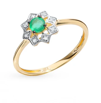 

Gold ring with diamonds and Emerald sunlight sample 585