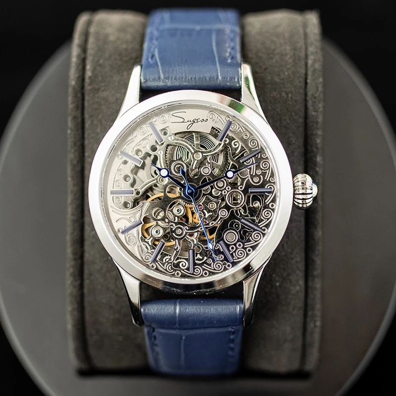 Sugess スケルトン女性の腕時計カモメ St16 自動運動機械式ダイヤモンド時計ファッションレディース腕時計革高級 Mechanical Watches Aliexpress