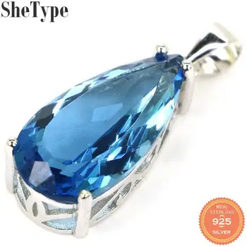 

26x10mm Romantic Drop Shape 3.1g Created London Blue Topaz Gift For Girls 925 Sterling Silver Pendant