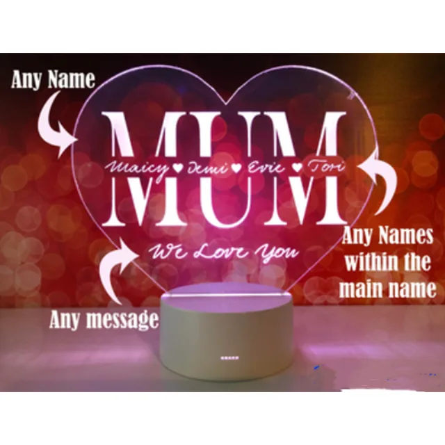 Personalized Family Tree Night Light Heart Names up to 12 Names USB Led Wooden Base Lamp for Mother’s Day Christmas Mom Gift 5