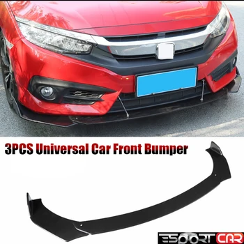 

3PCS Universal Car Front Bumper black and Carbon Guard Protection For all cars Auto Protector Front Bumper Lip Splitter Cover