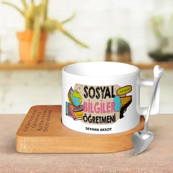 

Personalized Social Studies Teacher Wood Altlıklı Ceramic Cup-3