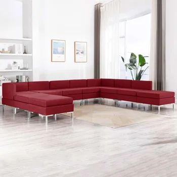 

10 PCs wine red fabric sofa Set sofa