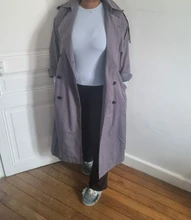 Gabardina larga X holgada de estilo coreano para mujer, abrigo de doble botonadura con cinturón, manto de dama, rompevientos, prendas de vestir de primavera y otoño, color gris