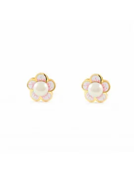 

Earrings Girl Daisy Glazed with Pearl (9kts)