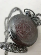 Steampunk, antigua de cobre, hueco, de cuarzo, de bolsillo, collar, colgante, reloj, cadena, hombre y mujer